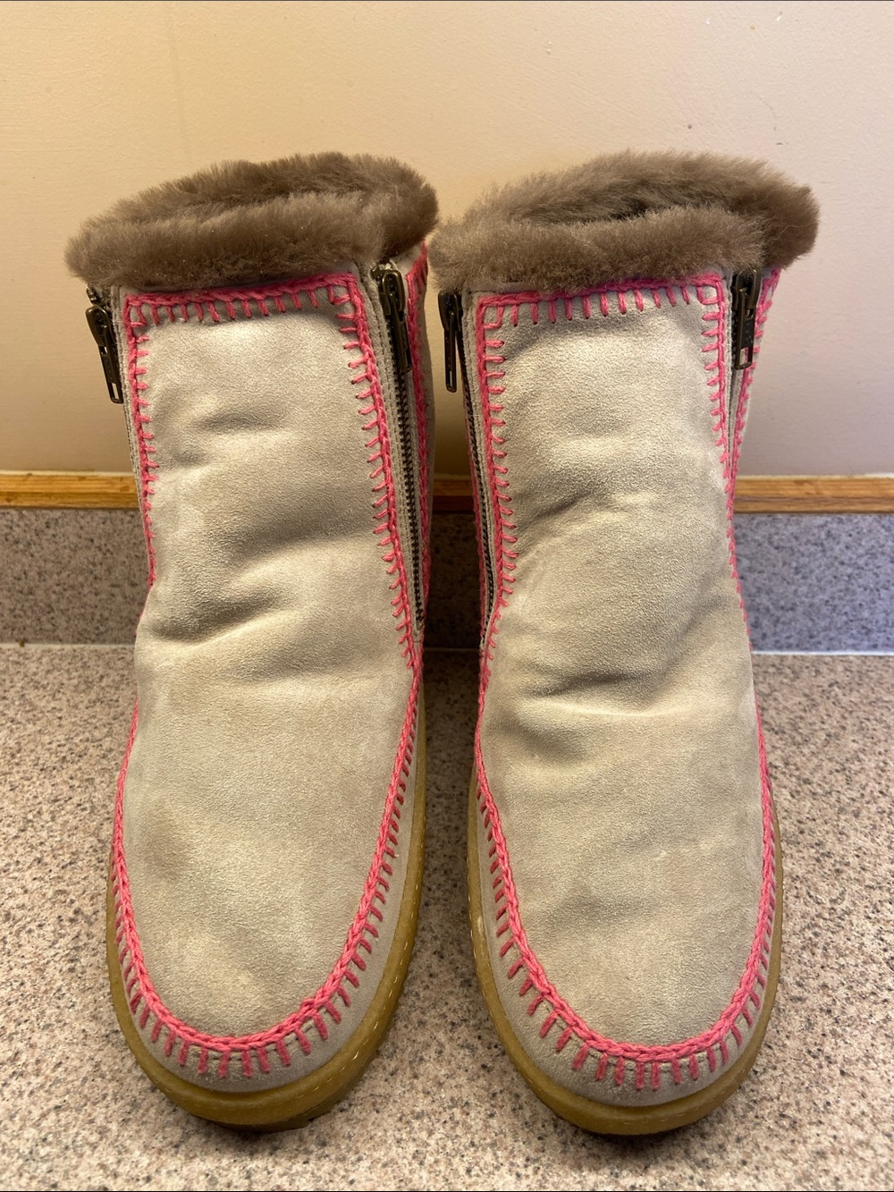 Laidback London Setsu Genuine Shearling Lined Ankle Boot Sand/Neon Pink